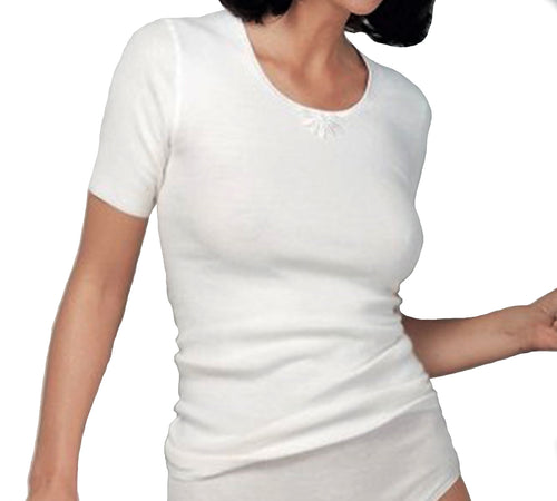 Medima - Maglia a manica corta Donna - 50% Angora - Bianco - cod. 702/10 - TAILORMED®